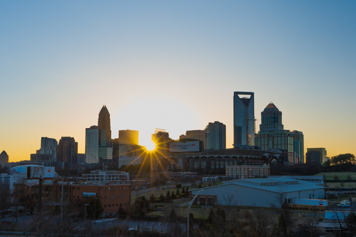 Sunset behind Charlotte's skyline
