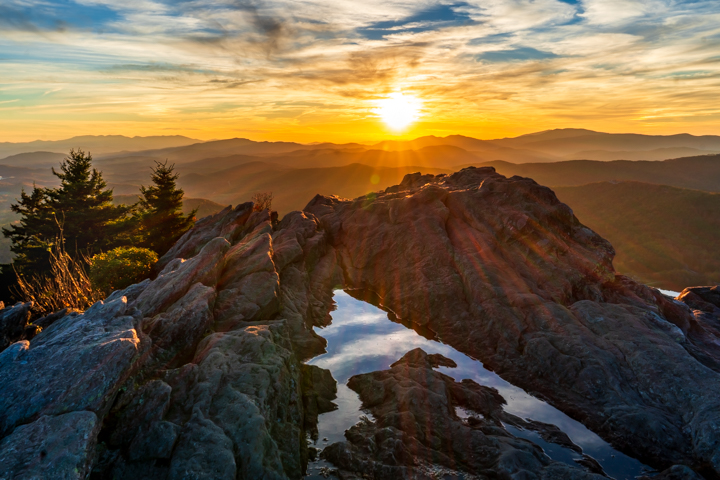 A view from the top of grandfather mountain at sunset